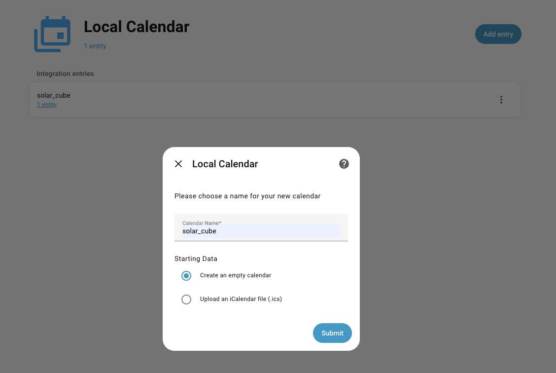 Screenshot 5 — adding Local Calendar