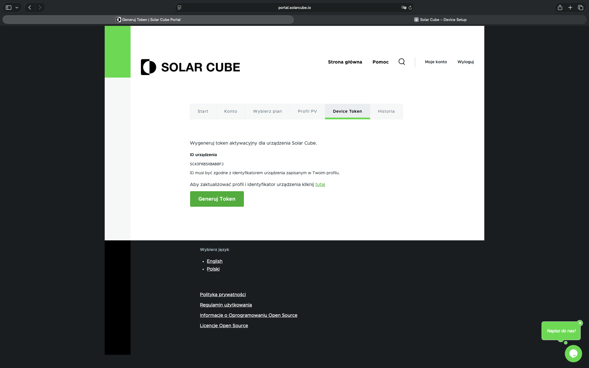Screenshot 17 — generating the device token