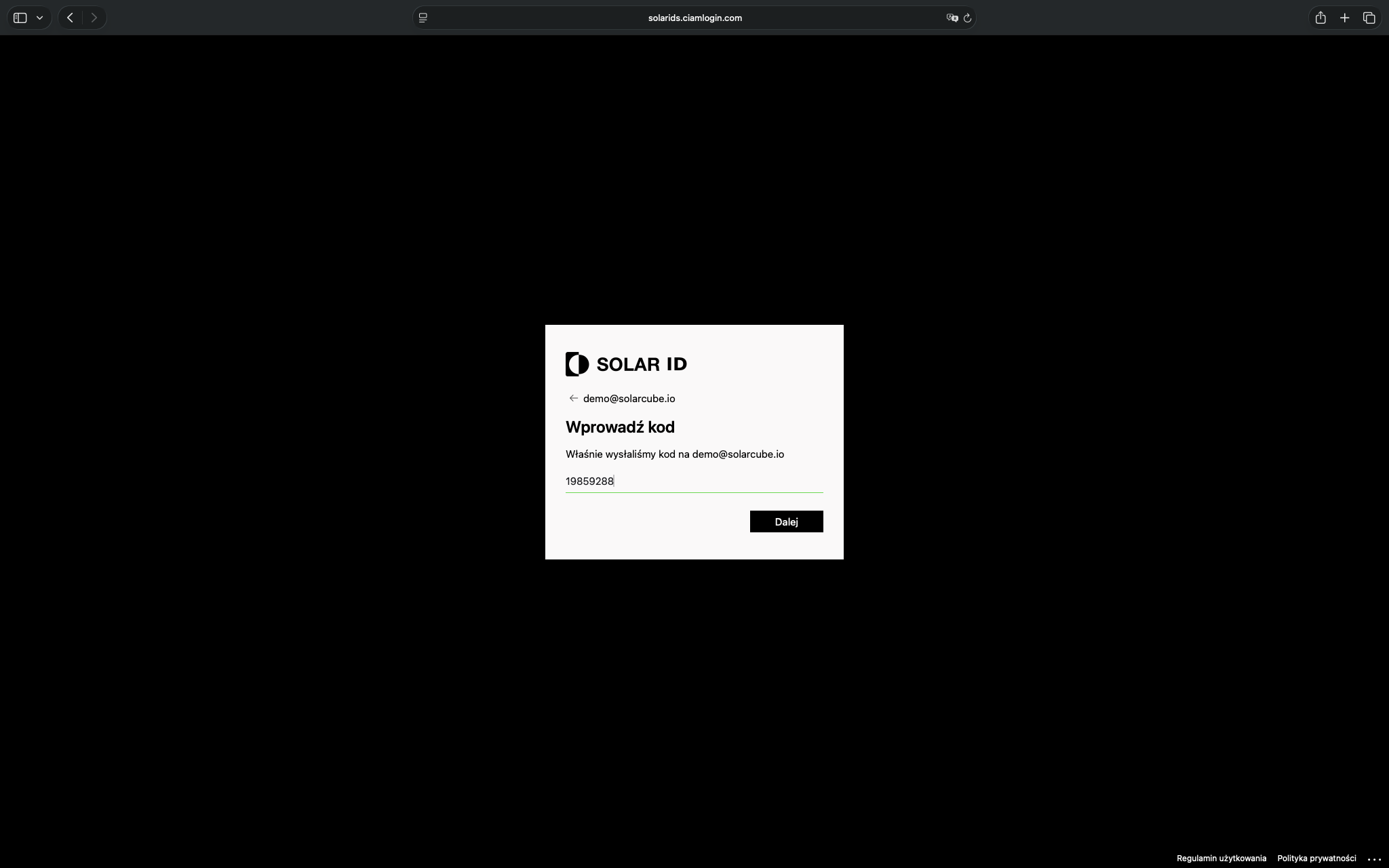 Screenshot 5 — one-time code form