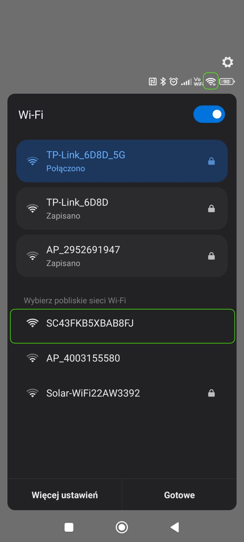 Selecting the Solar Cube AP network in the phone Wi‑Fi settings