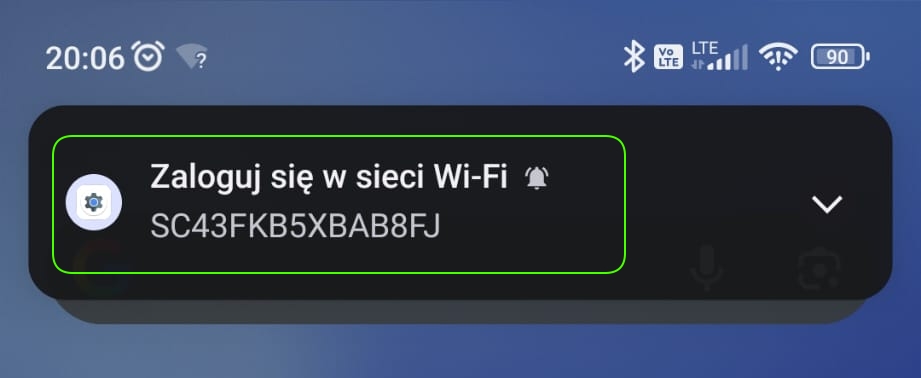 Phone notification for logging in to the Solar Cube Wi‑Fi network