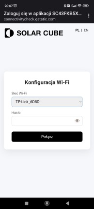 Solar Cube Wi‑Fi configuration screen